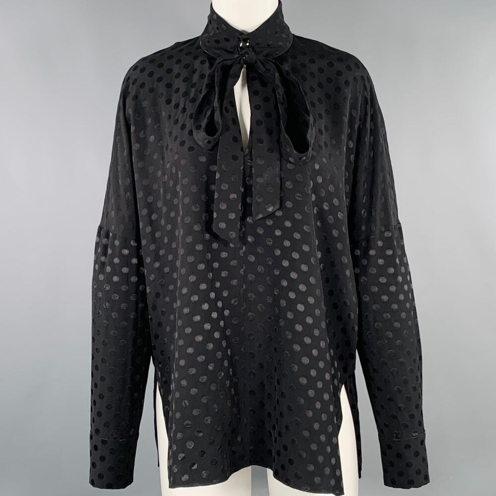 TIBI Size M Black Viscose Dots Bow Blouse
